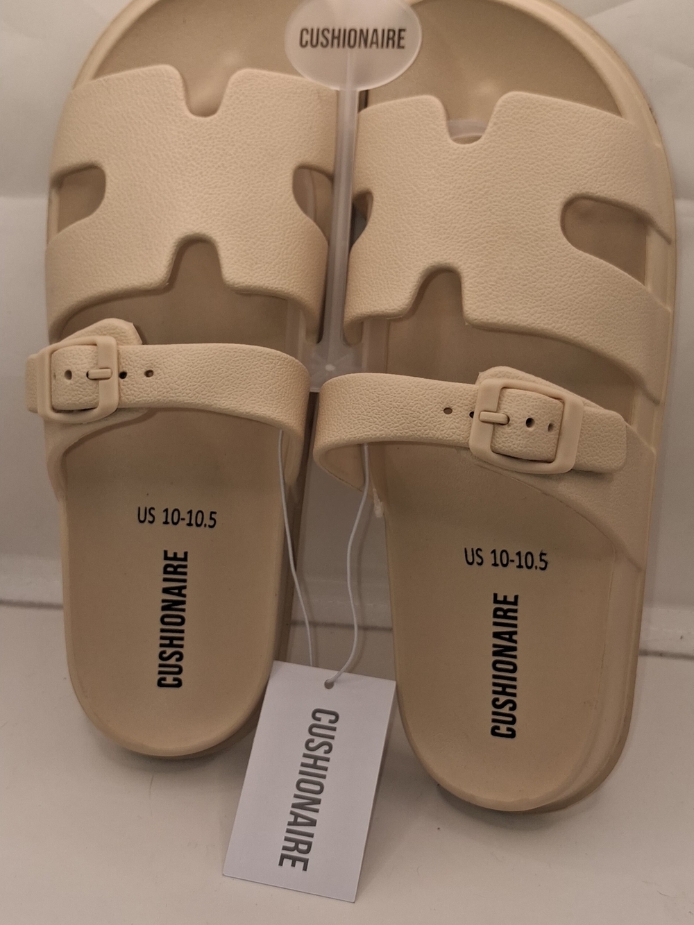 Cushionaire Women's Beige Double Strap Slide Sandals